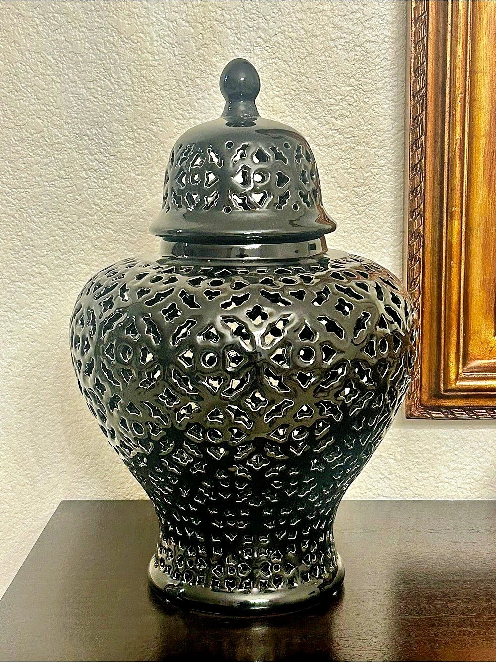 Black Pierced Decorative Urn